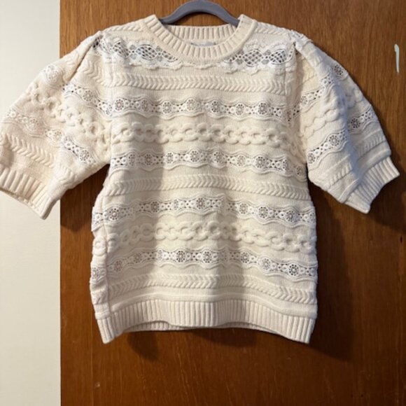 Sea New York Dentelle wool and lace puff sleeve pullover sweater Size Large